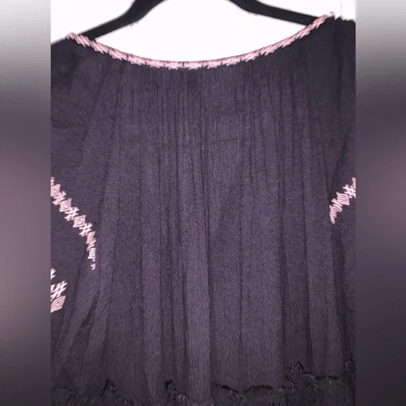 Free People Bo-Ho long sleeve black Dress with embroidery flowers size Medium - Picture 15 of 16